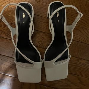 White zara leather heels
